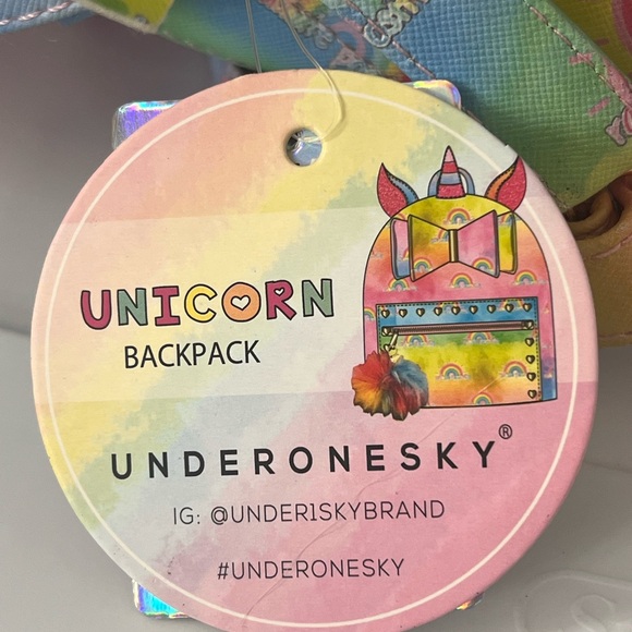Under One Sky Rainbow Unicorn Backpack with Bow & Pom New with Tag - Picture 4 of 6